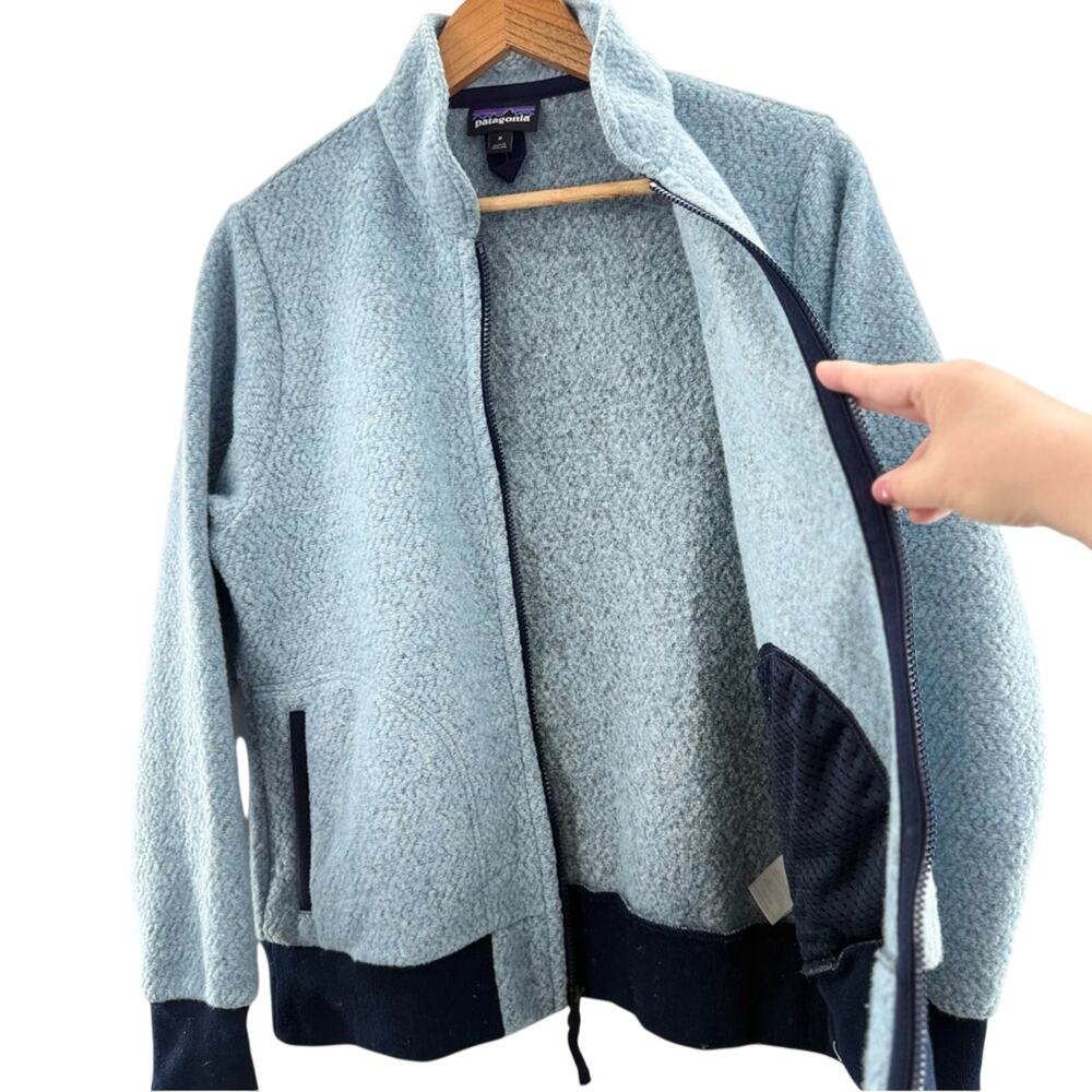 Patagonia Woolyester Fleece Wool Blend Full Zip Jacket Baby Blue & Navy Size Med - Picture 7 of 9